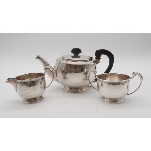 458 - An Art Deco bachelors silver tea service, by William Neale Ltd, Birmingham 1937, the teapot 1939, wi... 