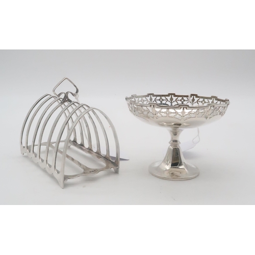 463 - A silver six division toast rack, by James Deakin & Sons, Birmingham 1895, and a silver comport,... 