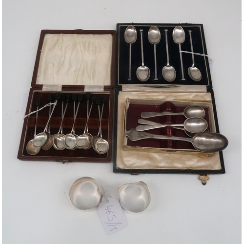 465 - A set of twelve silver coffee spoons, by Cooper Brothers & Sons, Sheffield 1949, two napkin ring... 