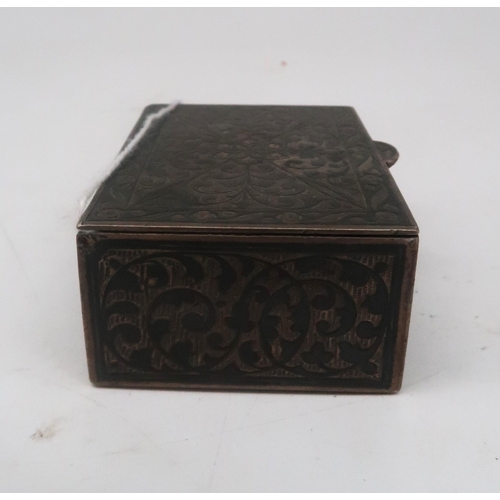 466 - An Eastern white metal niello box, with symmetrical scrolling foliate decoration, 79gms