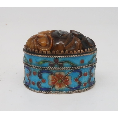 470 - A modern Chinese silver and enamel trinket box,  with an abstract pastel design to the lid, mar... 