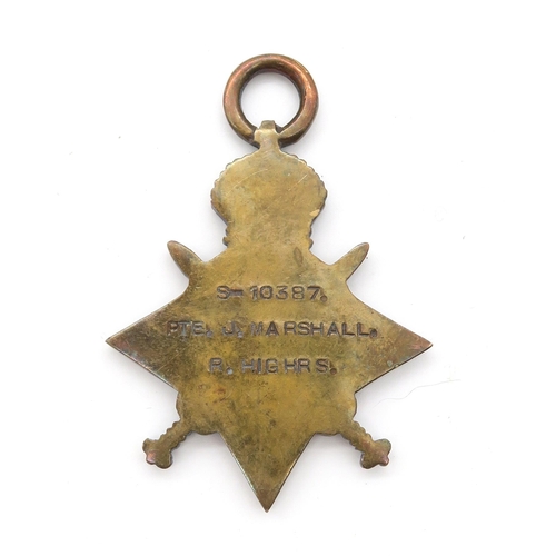 547 - A WW1 1914-15 Star awarded to S-10387 Pte. J. Marshall, Royal Highlanders, WW2 Defence Medal, George... 