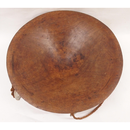 311B - A POLYNESIAN KAVA HARDWOOD BOWLwith coconut fibre sennit cord and cowrie shells, surrounding a deep ... 