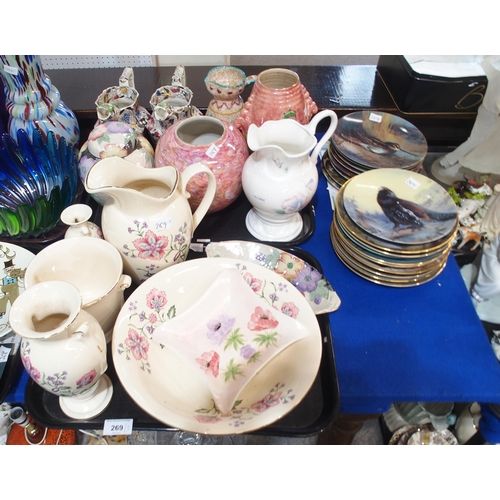 269 - A pair of Victorian transfer printed animal spouted jugs, together with assorted decorative ceramics... 