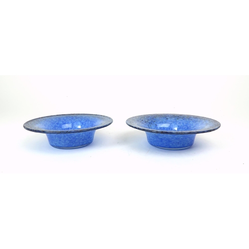 273 - A near pair of Monart glass dishes in mottled blue, with purple rims and aventurine inclusions, one ... 