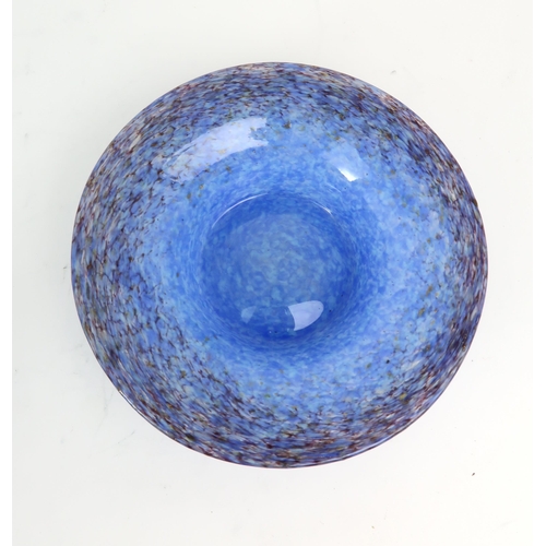 273 - A near pair of Monart glass dishes in mottled blue, with purple rims and aventurine inclusions, one ... 