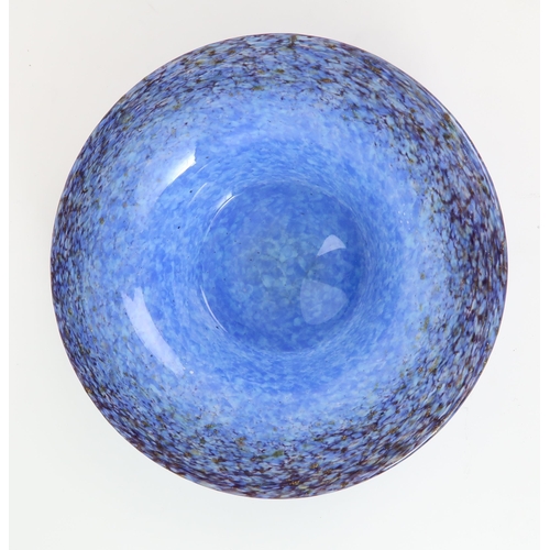 273 - A near pair of Monart glass dishes in mottled blue, with purple rims and aventurine inclusions, one ... 