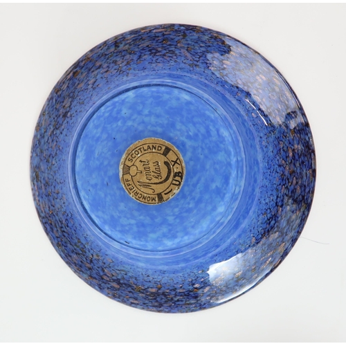 273 - A near pair of Monart glass dishes in mottled blue, with purple rims and aventurine inclusions, one ... 