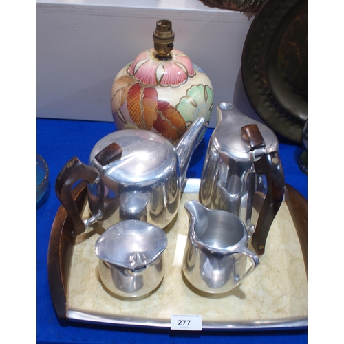 277 - A Grays pottery table lamp together with a Picquot ware four piece teaset on tray