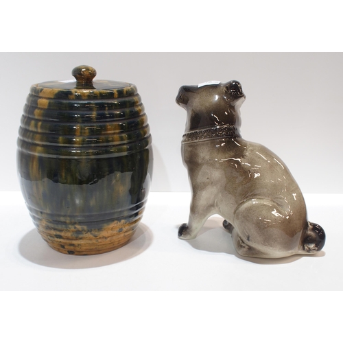 281 - A Scottish pottery rice storage jar together with a Scottish pottery pug dog