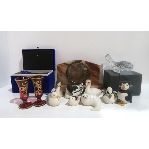 283 - A small collection of Isle of Arran birds, a Waterford golf club head and other items