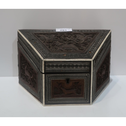 293 - A Burmese carved wooden writing box together with a large brass bowl