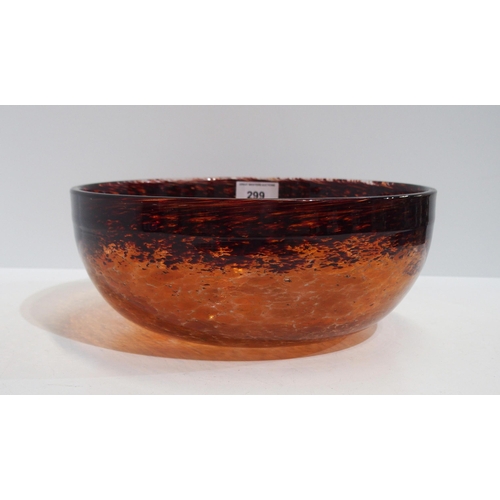 299 - A Scottish glass bowl in mottled orange with brown border