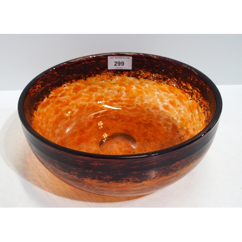 299 - A Scottish glass bowl in mottled orange with brown border