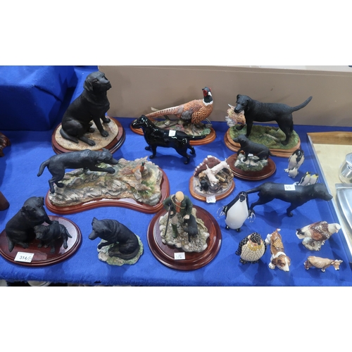 314 - A collection of Border Fine Art black Labrador groups, a Beswick Solomon of Wendover model and assor... 