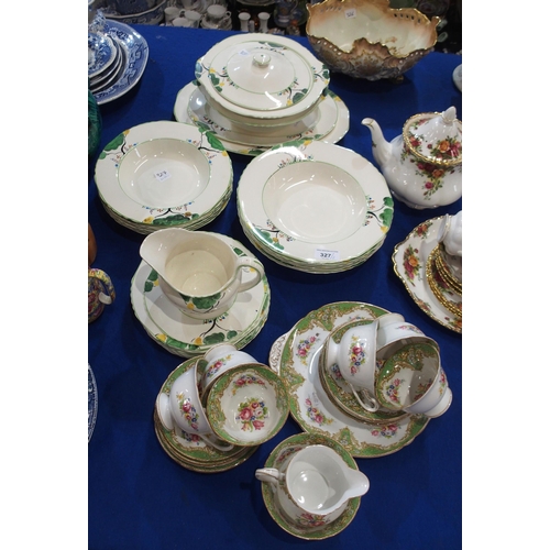 327 - A unmarked Art Deco part dinner service with hand painted decoration, together with a Shelley teaset