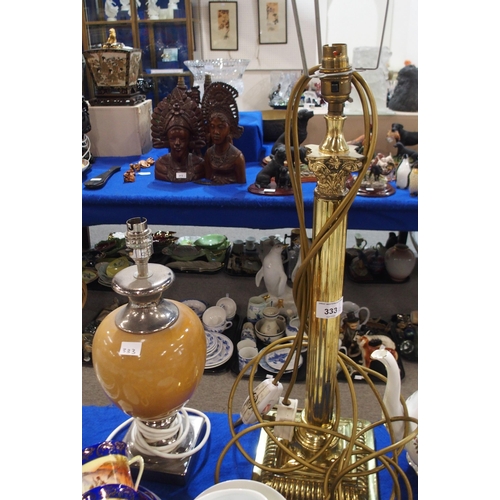 333 - A brass column table lamps, together with another lamp