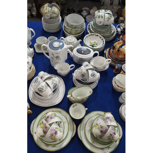 335 - A Royal Doulton Glamis Thistle teaset, Susie Cooper Glen Mist teaset, Royal Worcester Worcester Herb... 