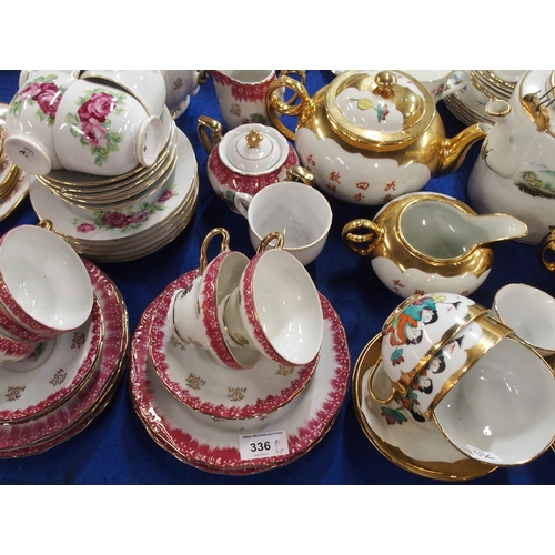 336 - Assorted teawares to include Paragon, Tuscan Maytime, Japanese gilded set, Clare etc