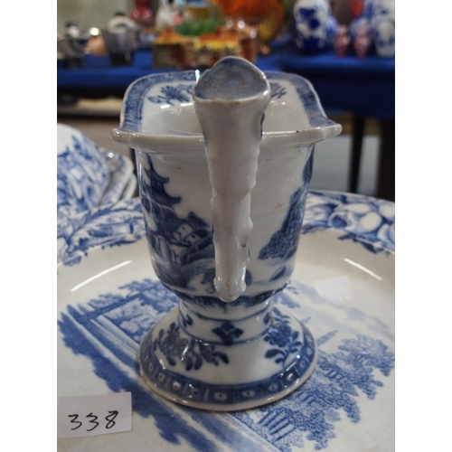 338 - A set of blue and white transfer printed plates marked H Brown, Clare Hall, matching tureens and a c... 