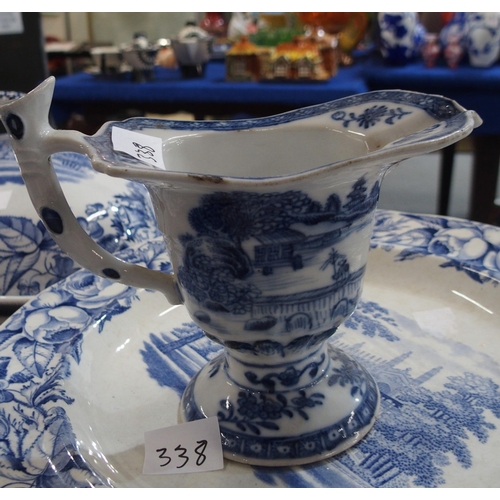 338 - A set of blue and white transfer printed plates marked H Brown, Clare Hall, matching tureens and a c... 