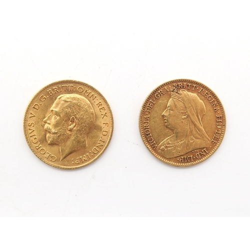 504 - HALF SOVEREIGN COINS Victoria 1901 4 grams and George V 1912 4 grams (2)