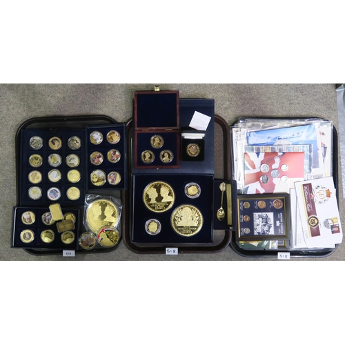 518 - Commemorative Coins and Covers to include Queen Elizabeth II gold and silver plated boxed sets, Coin... 