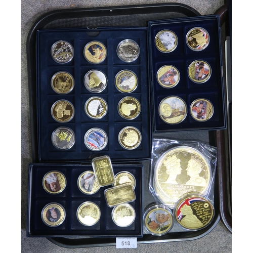 518 - Commemorative Coins and Covers to include Queen Elizabeth II gold and silver plated boxed sets, Coin... 