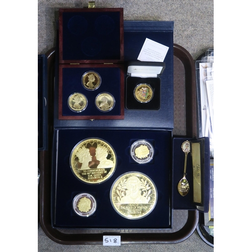 518 - Commemorative Coins and Covers to include Queen Elizabeth II gold and silver plated boxed sets, Coin... 