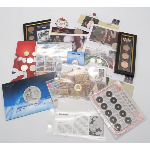 518 - Commemorative Coins and Covers to include Queen Elizabeth II gold and silver plated boxed sets, Coin... 