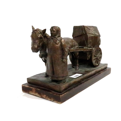 1003 - J.H. CLARKPAESANT WOMAN WITH CARRIAGEBronze on wooden plinth, signed, 18 x 31 x 13.5 cm... 