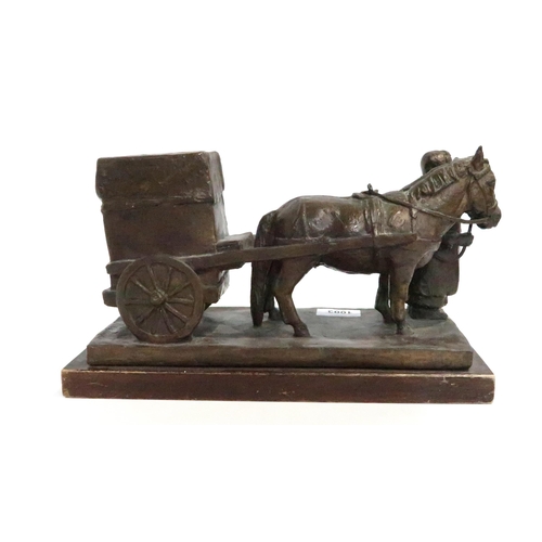 1003 - J.H. CLARKPAESANT WOMAN WITH CARRIAGEBronze on wooden plinth, signed, 18 x 31 x 13.5 cm... 