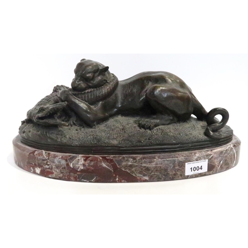 1004 - *WITHDRAWN*DAN BODELSON (AMERICAN b.1949)TIGER AND CROCODILEBronze on a marble plinth, signed, 17 x ... 