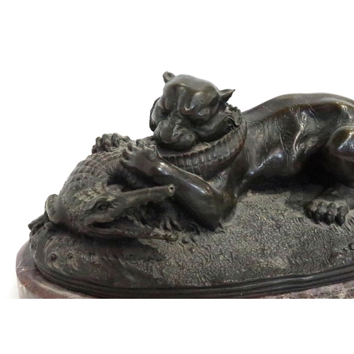 1004 - *WITHDRAWN*DAN BODELSON (AMERICAN b.1949)TIGER AND CROCODILEBronze on a marble plinth, signed, 17 x ... 