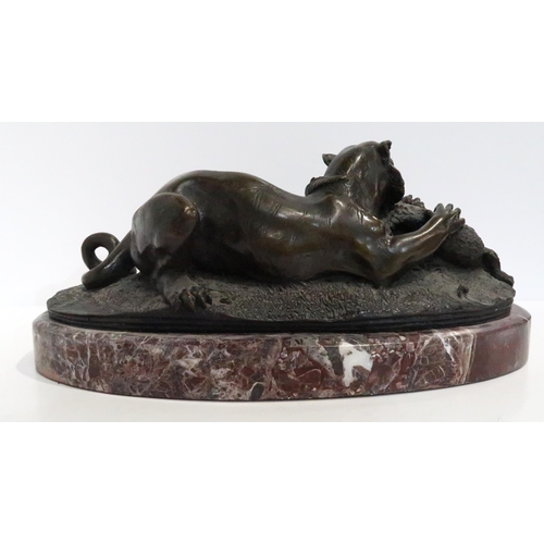 1004 - *WITHDRAWN*DAN BODELSON (AMERICAN b.1949)TIGER AND CROCODILEBronze on a marble plinth, signed, 17 x ... 