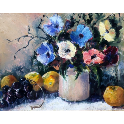 999 - CONSTANCE HENRY (CONTEMPORARY SCHOOL)STILL LIFE WITH ANEMONESOil on board, signed lower right, 28 x ... 