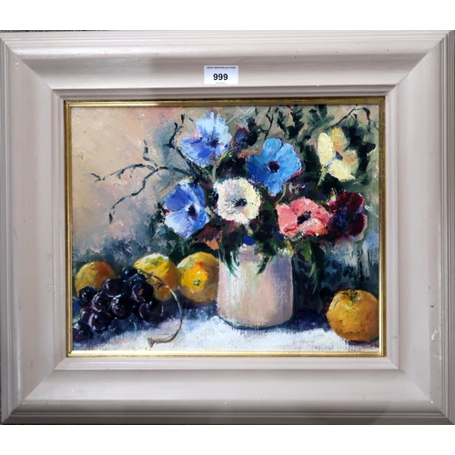 999 - CONSTANCE HENRY (CONTEMPORARY SCHOOL)STILL LIFE WITH ANEMONESOil on board, signed lower right, 28 x ... 