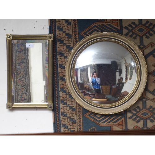 4 - A Victorian brass framed bevelled glass rectangular mirror and a circular concave wall mirror (2)