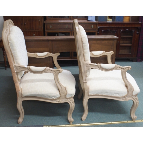 47 - A pair of contemporary painted parlour armchairs with cream wool upholstery, 110cm high x 71cm wide ... 