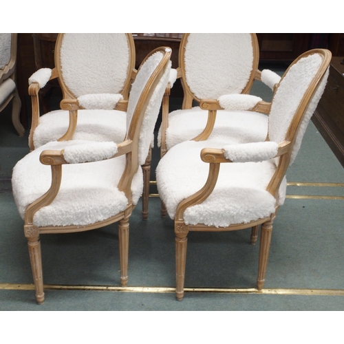 50 - A set of four late 20th century reproduction parlour armchairs upholstered in faux shearling (4)