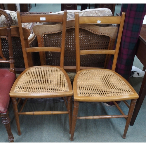 51 - A lot comprising a pair of Victorian rosewood parlour chairs with pierced splats over button upholst... 