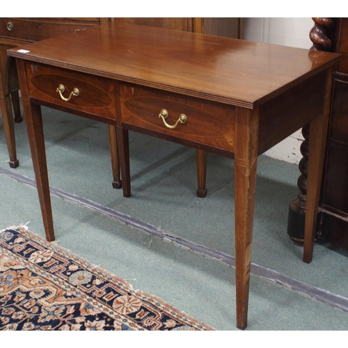 59 - A late Victorian mahogany two drawer hall table on square tapering supports, 72cm high x 91cm wide x... 