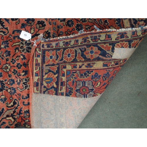 60 - A lot comprising dark blue ground keshan rug with beige central medallion and spandrels, 136cm long ... 