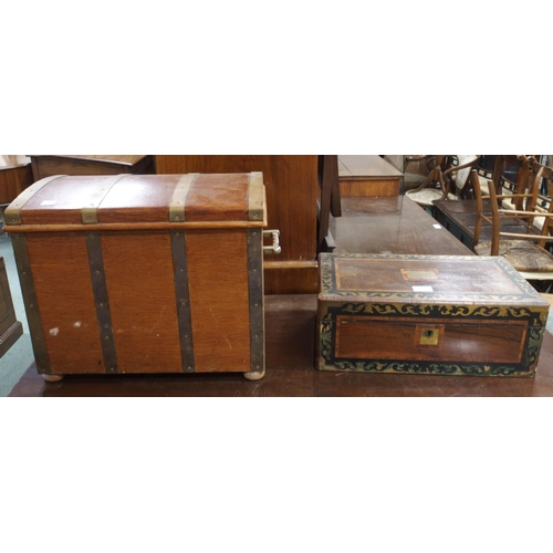 68 - A Victorian rosewood veneered writing slope and a dome top chest (2)