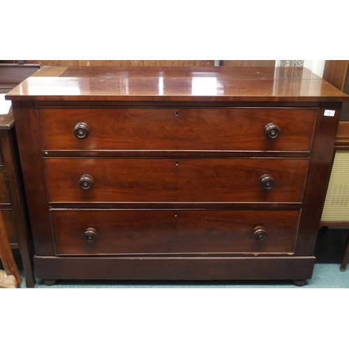 72 - A Victorian mahogany three drawer chest, 89cm high x 124cm wide x 51cm deep