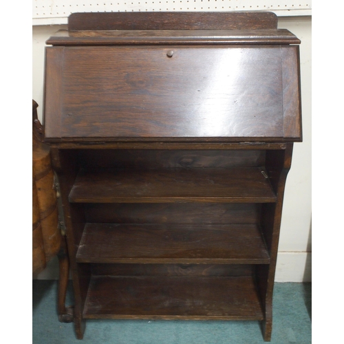 74 - A lot comprising 20th century walnut veneered serpentine front bureau and an oak shallow bureau (2)