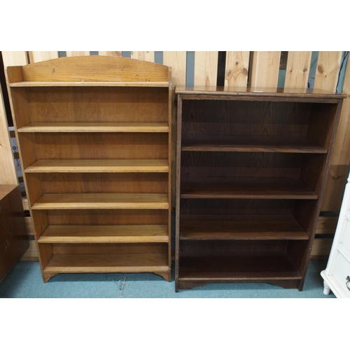 85 - A 20th century oak open bookcase, 127cm high x 76cm wide x 18cm deep and another stained oak open bo... 