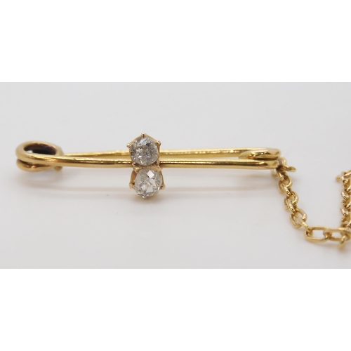 2758 - A CHAIN LINKED DOUBLE BROOCHset with old cut diamonds and a pearl, set throughout in yellow and whit... 