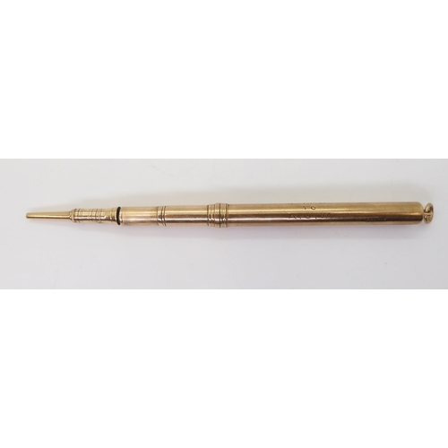 2778 - AN ASPREYS PROPELLING PENCILmade in 9ct gold with full Asprey's hallmarks for 1928, engraved with mo... 