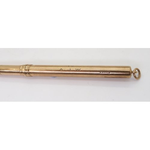 2778 - AN ASPREYS PROPELLING PENCILmade in 9ct gold with full Asprey's hallmarks for 1928, engraved with mo... 